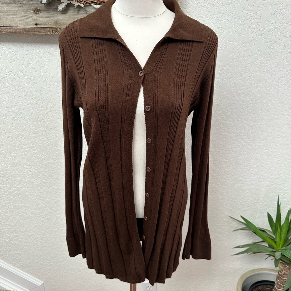 Anthropologie Daily Practice brown‎ ribbed cardigan sweater ladies Large